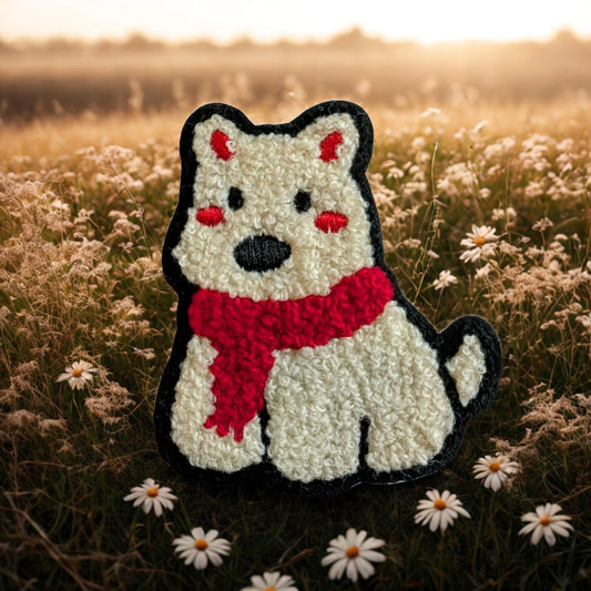 White Pup with Red Scarf Patch